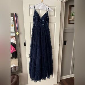 Elegant Navy Blue Sequin Gown